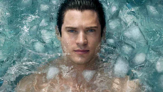 man inside an ice bath
