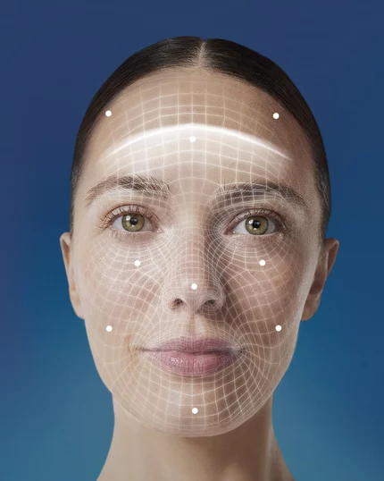 woman face showing face metrics lazer grid analysis