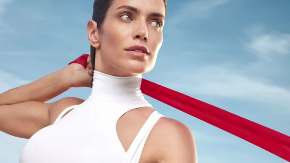 women with a red elastic