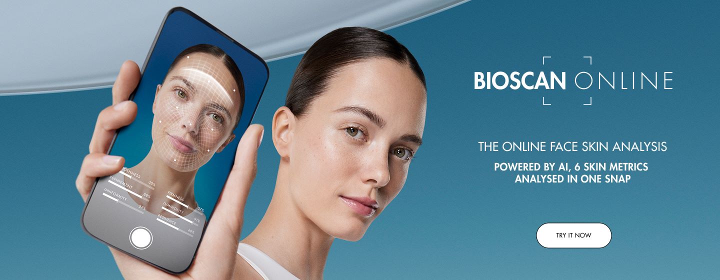 woman holding a phone showing the bioscan service