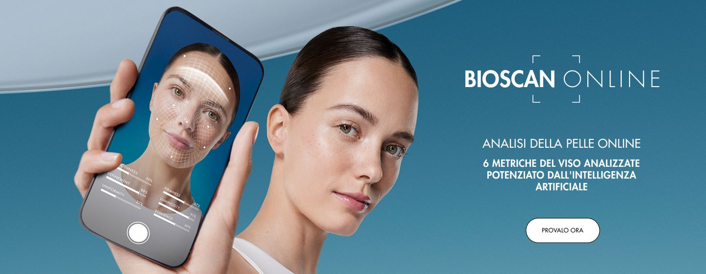 woman holding a phone showing the bioscan service